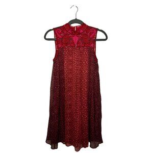 Anthropologie Niki Mahajan Amara Red Embroidered Swing Dress Petite Boho Size 0